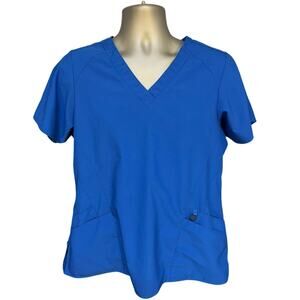 W123 Bright Blue V-neck Short Sleeve Cotton
Scrub Top with Pockets Size L